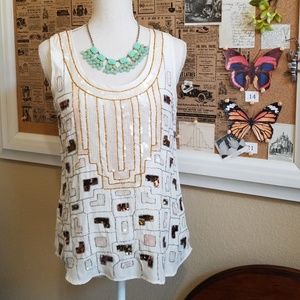 Lucky Brand Sequin Silk Tank Top - S